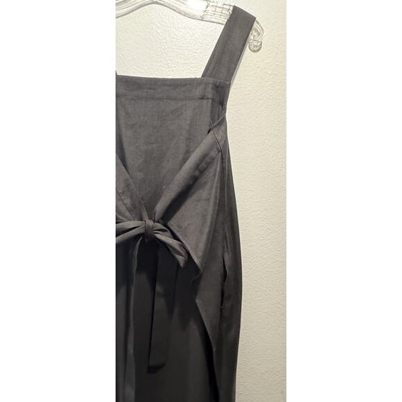 Cuyana Black Linen Blend MIDI Dress Tie Front Back Coastal - Picture 5 of 9